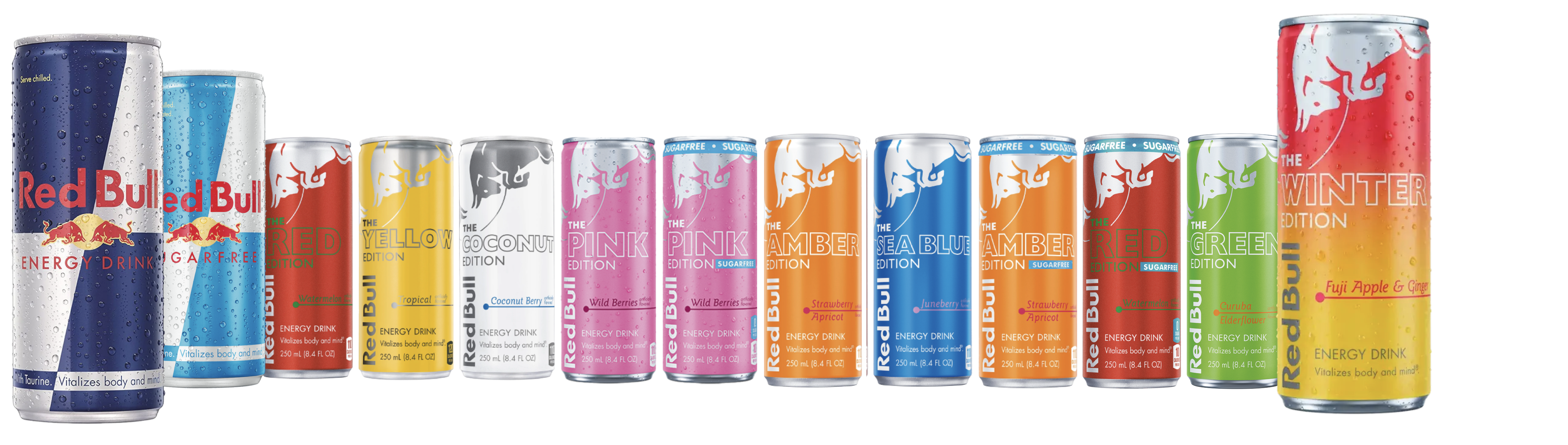 Lineup of approved 8oz Red Bull Editions